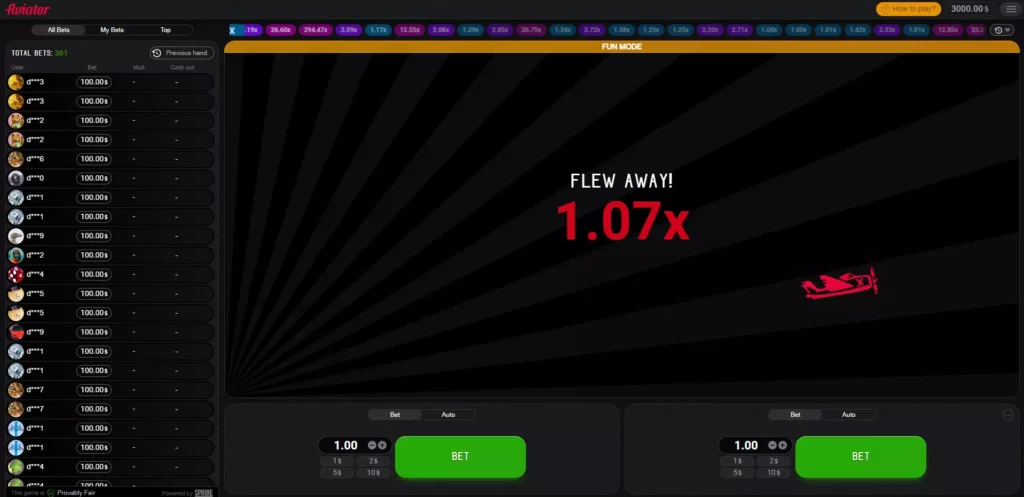 Самолет улетает в игре Aviator